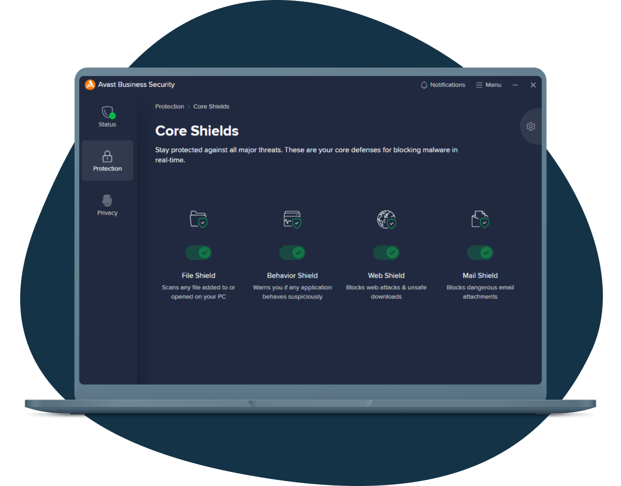 Avast Business Security core protection interface