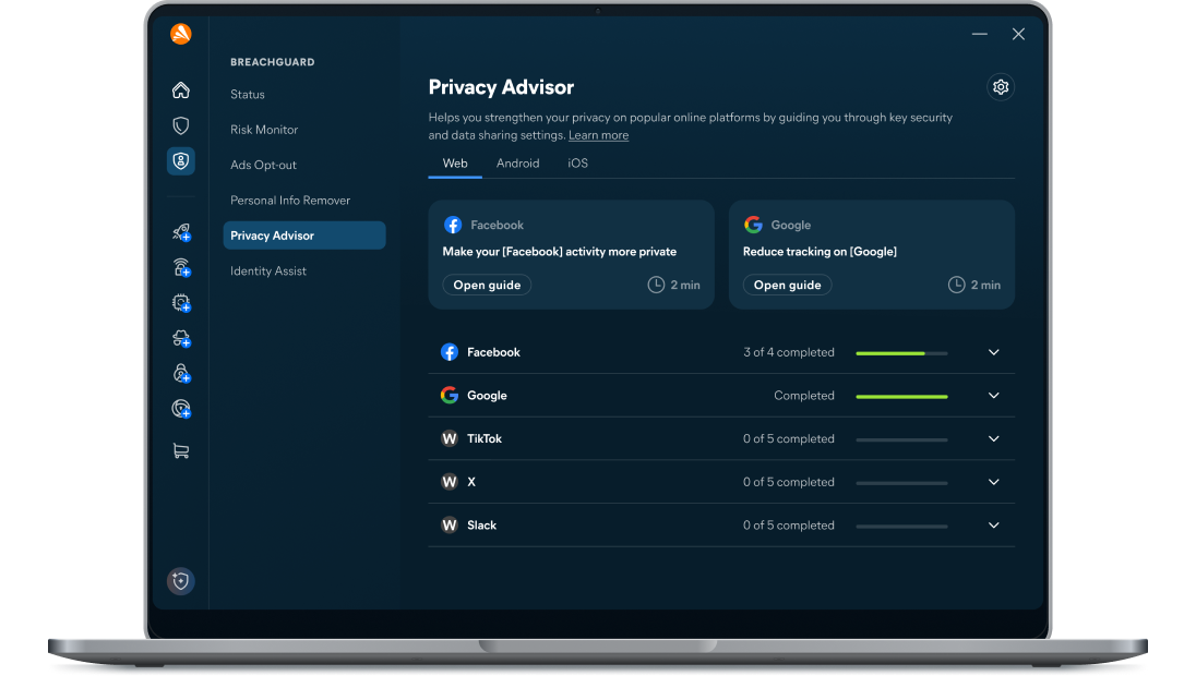 Laptop displaying Privacy Advisor
