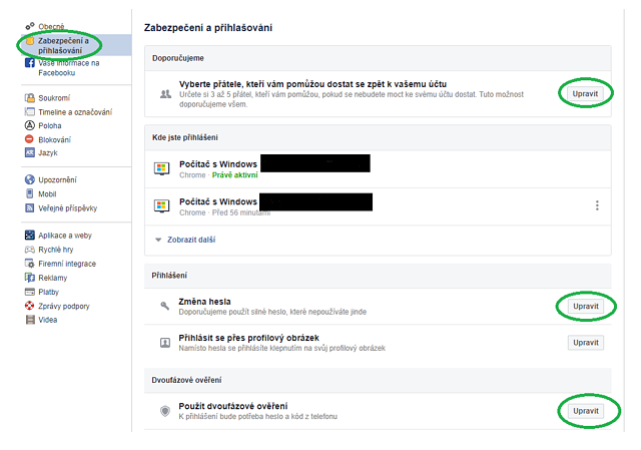 fb nastavení zabezpečení 