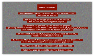 A ransom note shown by Cerber Ransomware