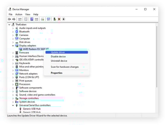 Updating a graphics card driver in Windows 11 Device Manager.
