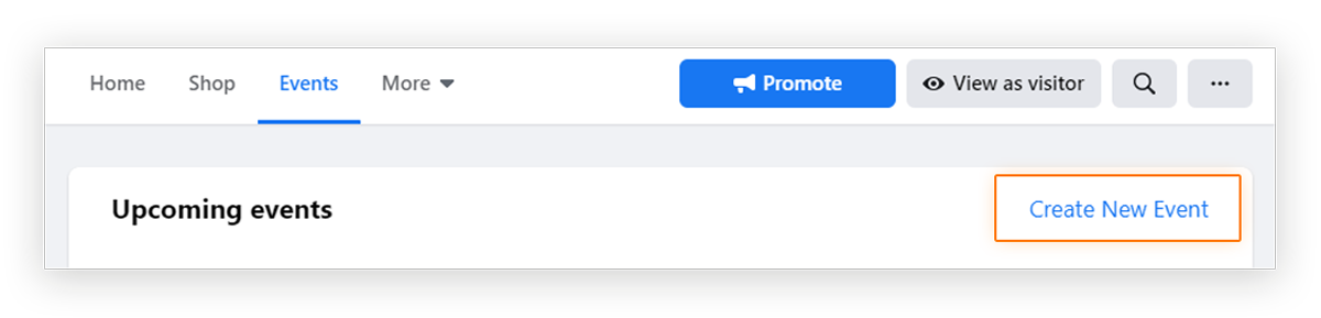 Screenshot highlighting the location of the 'Create New Events' option for a Facebook business page