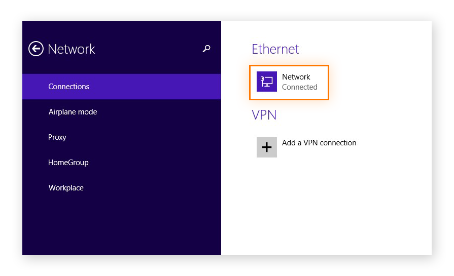 Abrir la configuración de red en Windows 8