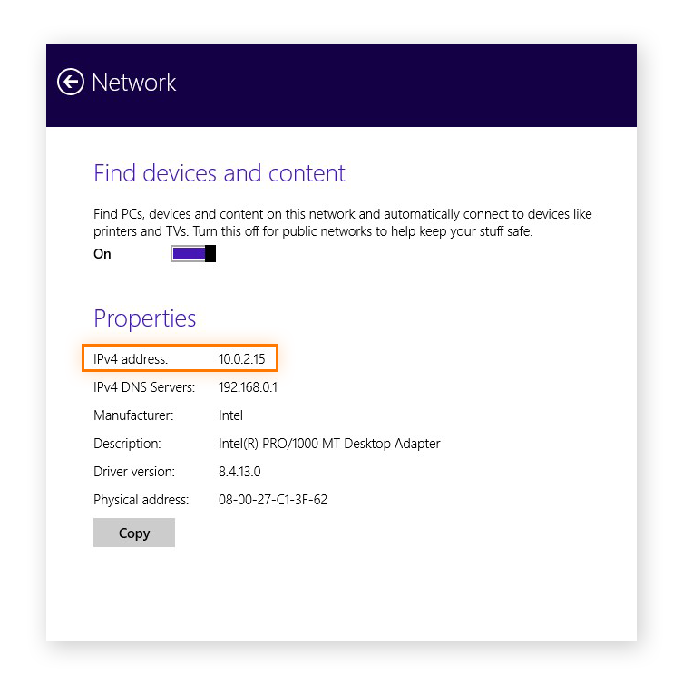 Trouver votre adresse IP sous Windows 8