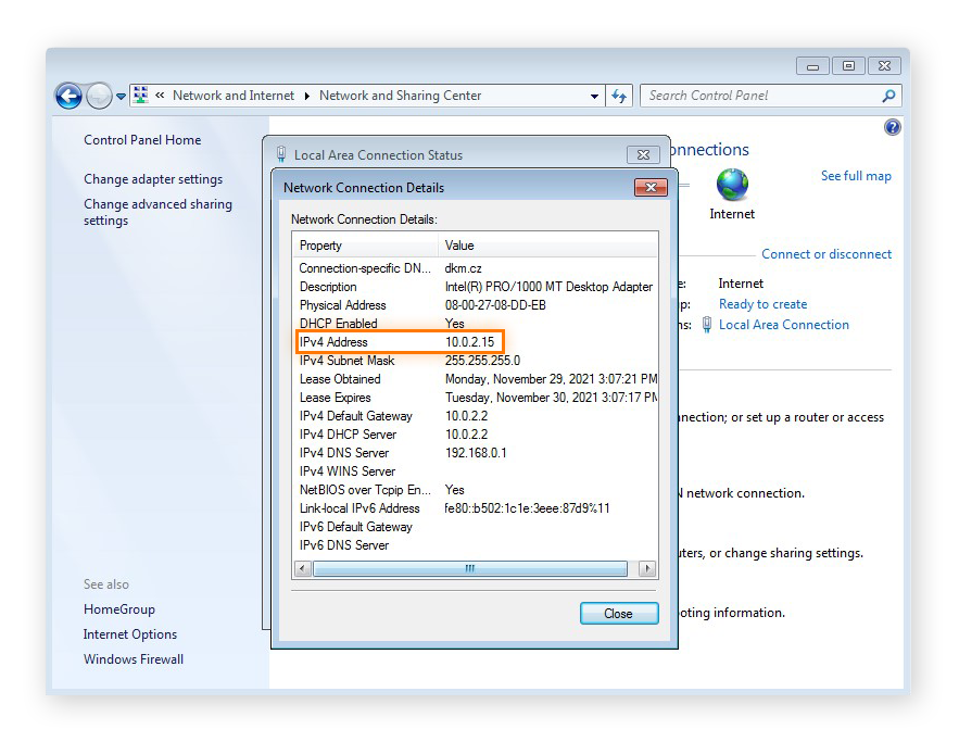 Ver detalles de la red local en Windows 7