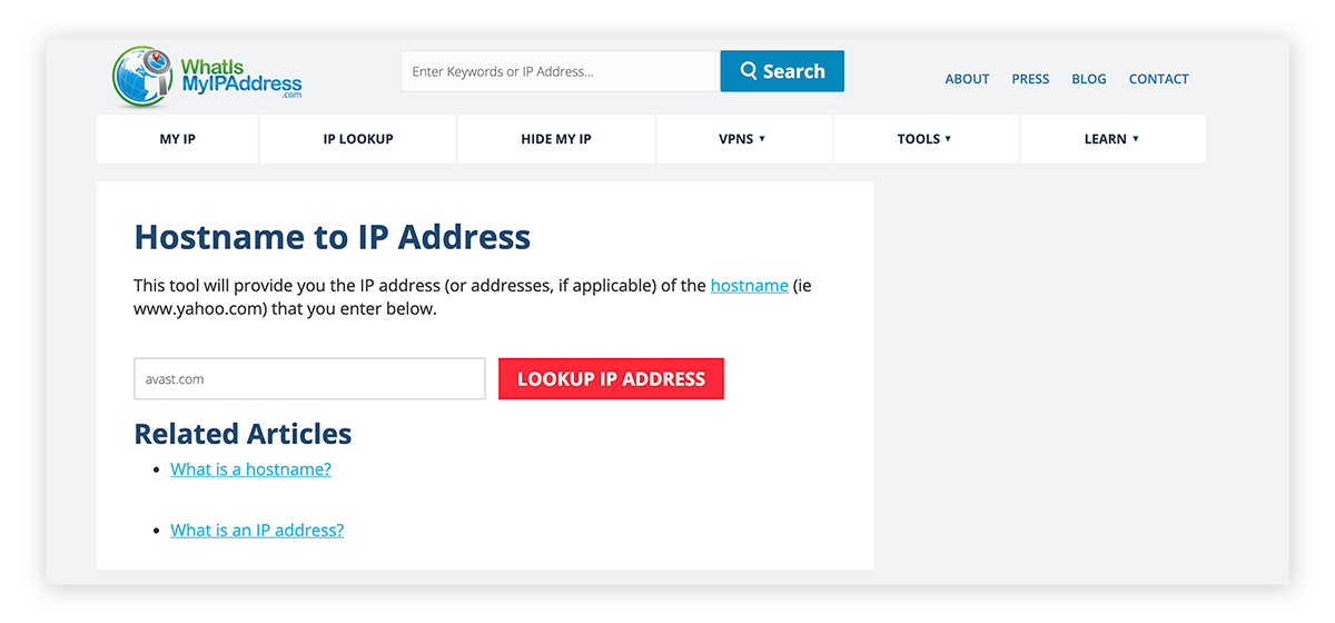 Utilizar una herramienta web de búsqueda de direcciones IP para buscar una dirección IP