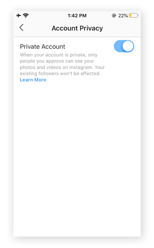Screenshot of Instagram's toggle for Account Privacy.