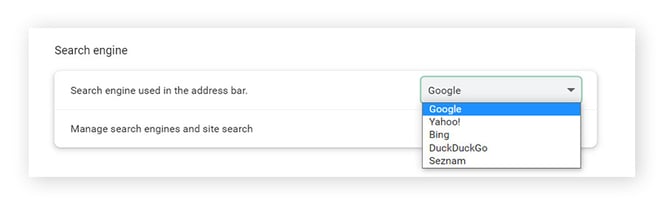 Modifying the default search engine in web browser settings.
