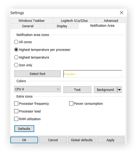 Die Core Temp-Einstellungen nutzen, um die Temperaturanzeige zu ändern, die in der Windows-Taskleiste angezeigt werden.