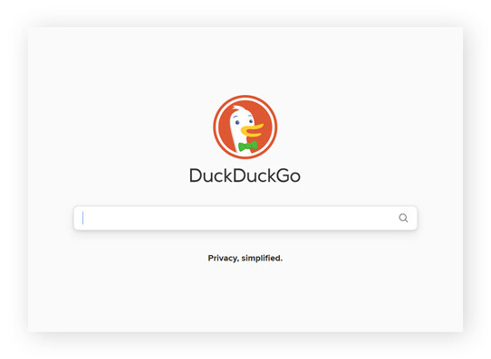 La page d’accueil du moteur de recherche du Dark Web DuckDuckGo.