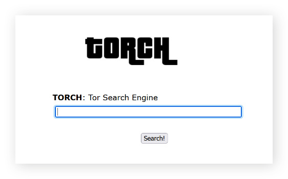 La page d’accueil du moteur de recherche du Dark Web Torch.