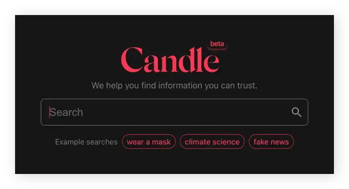 La page d’accueil du moteur de recherche du Dark Web Candle.