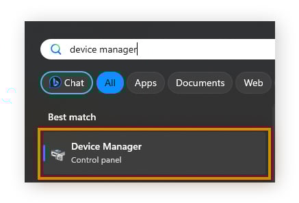 Pesquisando por "gerenciador de dispositivos" na busca do Windows 11