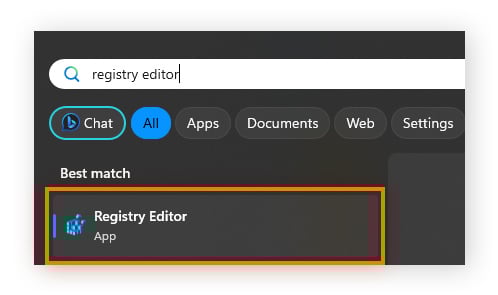 Pesquisando pelo Editor de Registro no Windows 11