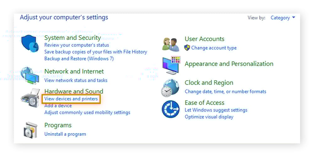 Click View devices and printers