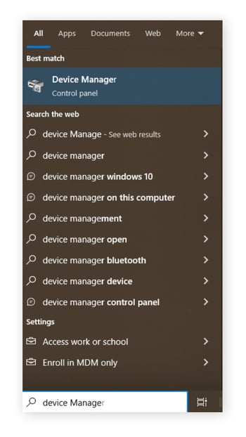 Escriba administrador de dispositivos en la barra de búsqueda de Windows y ábralo
