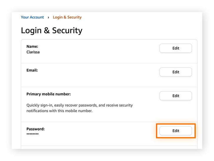 Click Edit next to Password