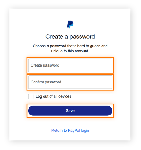 Crie uma senha nova e exclusiva do PayPal e clique em salvar.