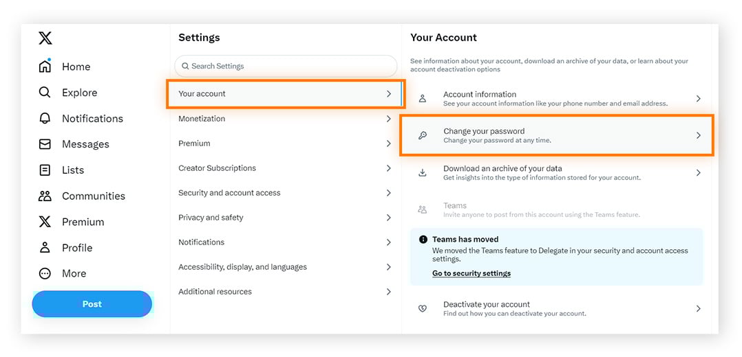 Click "Change your password" on your Twitter account to reset your password.