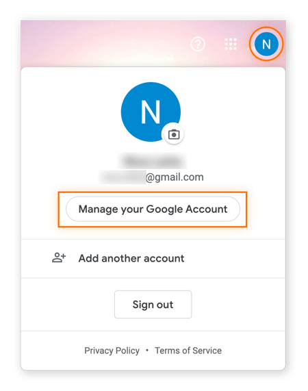 Google-Profilseite mit „Google-Konto verwalten“ hervorgehoben