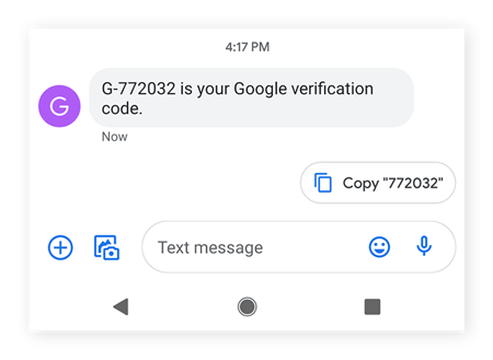 Ein Google-Bestätigungscode, wie er an ein Telefon gesendet wird