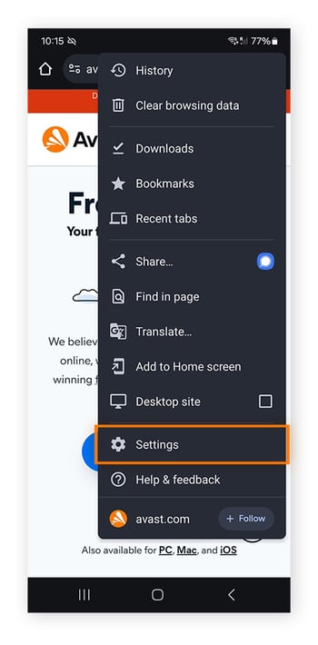  Opening Chrome pop-up settings on Android.