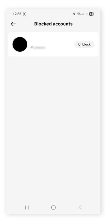 A list of blocked accounts on TikTok.