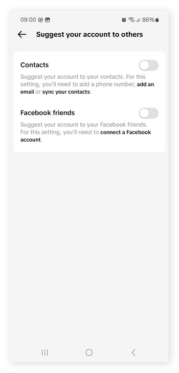 How to prevent your TikTok account from being suggested to your contacts and Facebook friends.