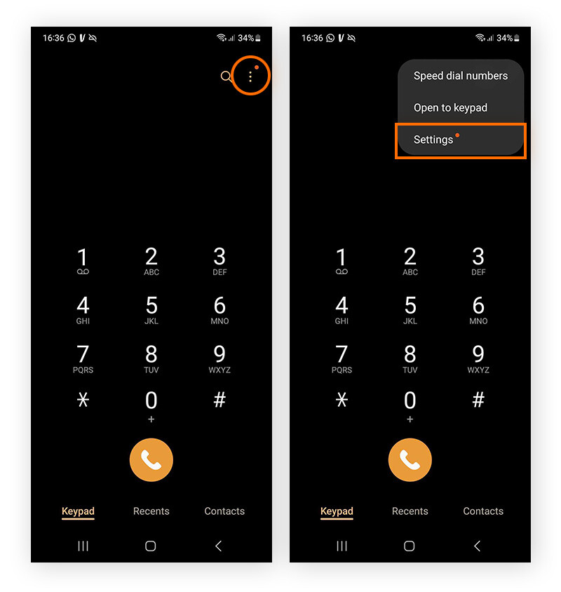 On Android, go to Settings to get to the Spam and Call Screen.