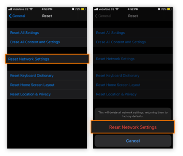 Appuyez sur Réinitialiser les paramètres réseau puis sur Réinitialiser les paramètres réseau.