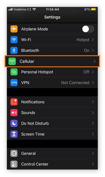 To look for data-draining apps on iOS start by going to Cellular in Settings.