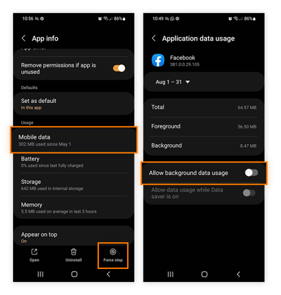 Désactiver les applications en arrière-plan sur Android lorsque l’Internet du téléphone est lent.