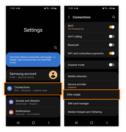 Pour activer l’économiseur de données sur Android, commencez par aller dans Connexions, puis dans Utilisation des données.