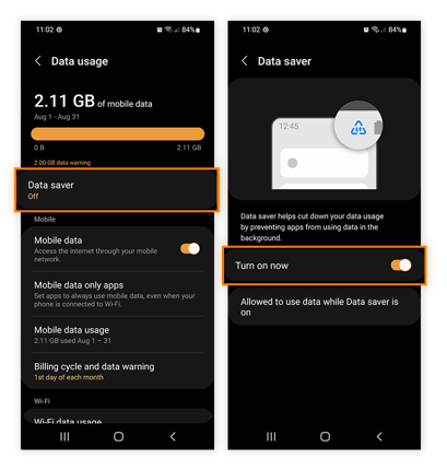 Appuyez sur Économiseur de données puis sur Activer maintenant.