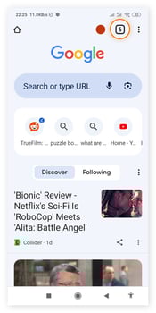Google Chrome dans Android avec six onglets ouverts