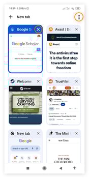 Onglets ouverts sur Google Chrome pour Android