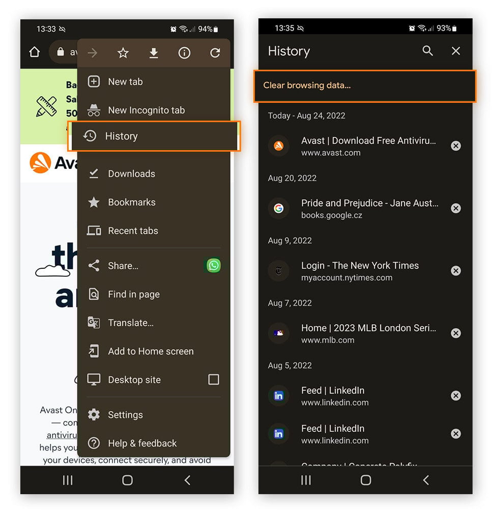 Clearing browsing data in Chrome can speed up your phone's internet.