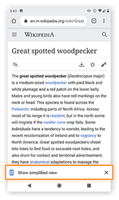 Appuyez sur Afficher la vue simplifiée sur un article pour utiliser le mode Lecture.