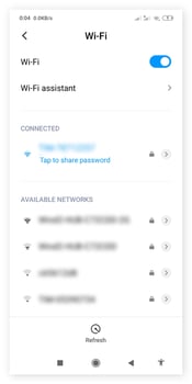 Écran Wi-Fi dans les paramètres Android