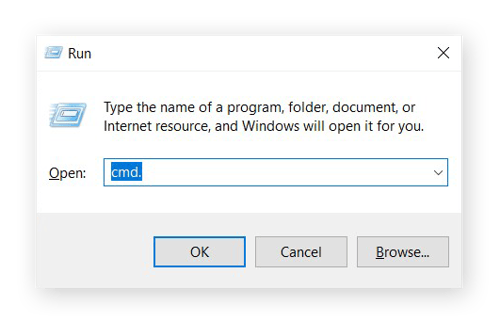 A command prompt box with command: cmd.