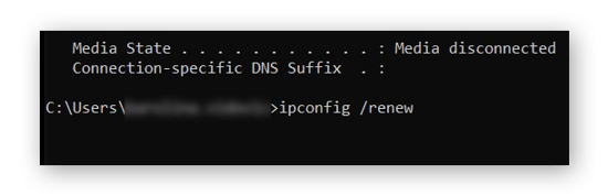 Command prompt window in Windows 10.