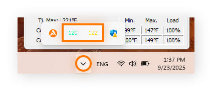 To check your CPU temperatures in Core Temp, just click the arrow on your taskbar.