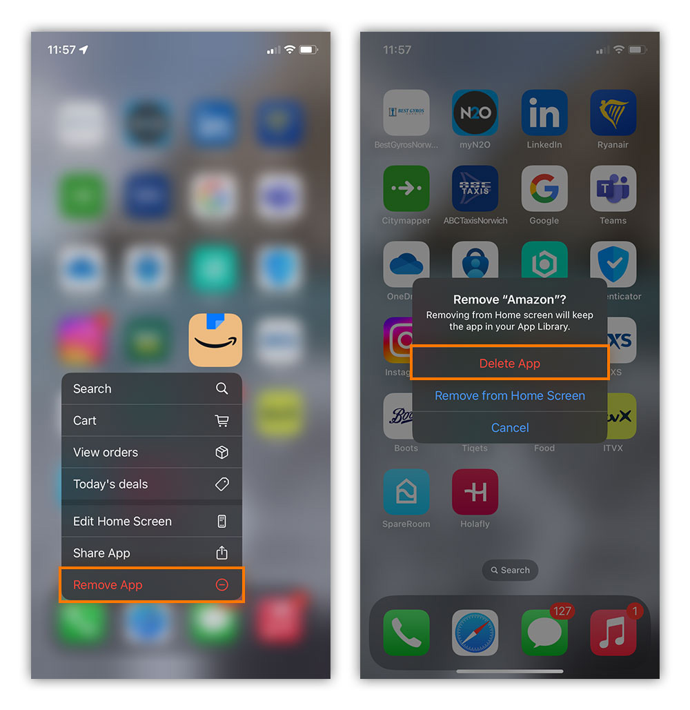 Process for deleting app on iPhone.