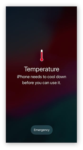 iPhone temperature warning.