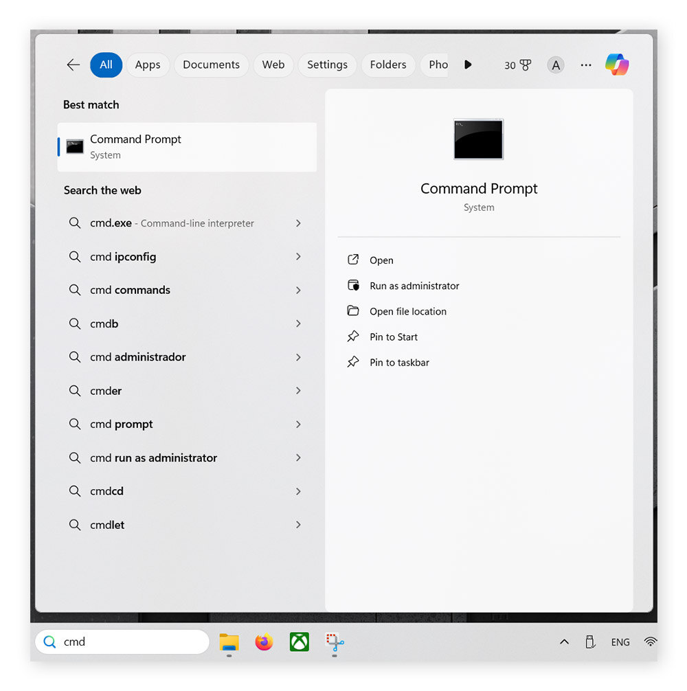  L’utilisateur a tapé « cmd » dans la barre des tâches de Windows 11.