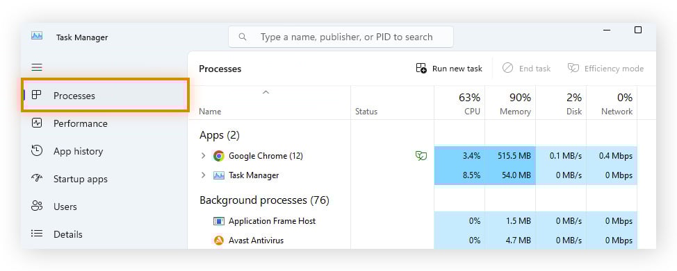 Haga clic en Procesos para ver qué tareas requieren más RAM.