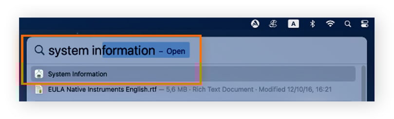 Para ver los detalles de su memoria RAM, abra una búsqueda en Spotlight, escriba Información del sistema y ejecútela.