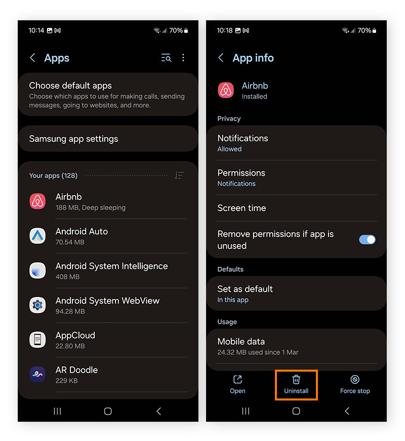 Go to Apps on an Android phone to remove unused or unwanted apps
