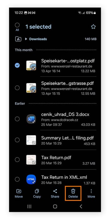 Delete downloaded files on Android phone to free up storage space