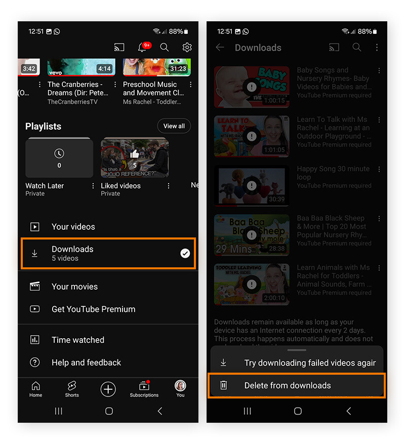 Delete downloaded YouTube videos from Android phone
